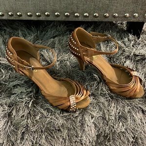 LATIN DANCE SHOES SEMENEJA RHINESTONE GOLD DANCE SHOES